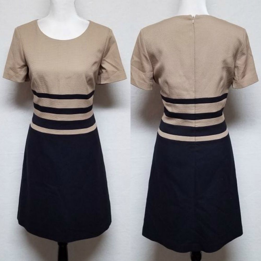 ANNE Klein Black Tan Colorblock Knit Shift Dress